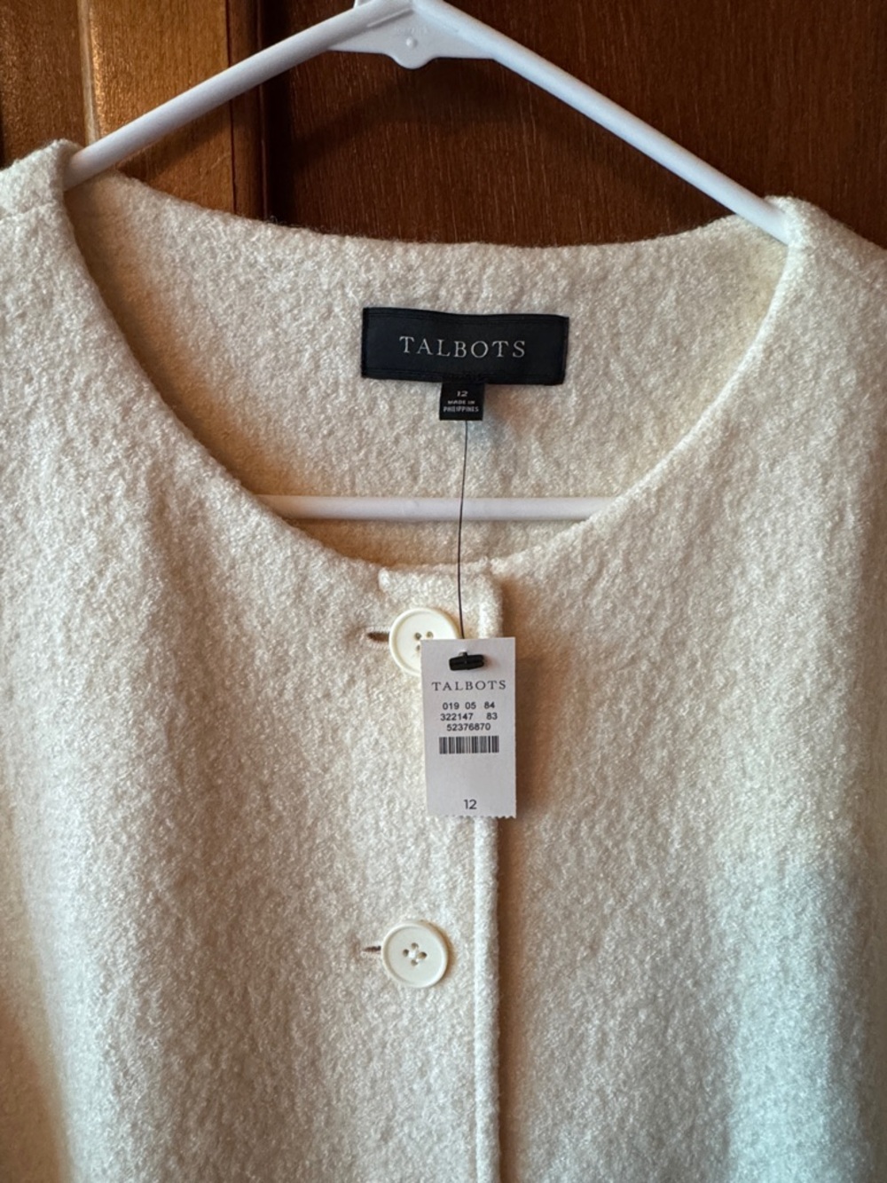 Talbots Cream Button-Front Round-Neck Jacket - Picture 2 of 4